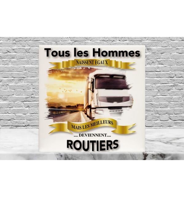 Plaque Cadeau Routier Camion Blanc 20 x 20