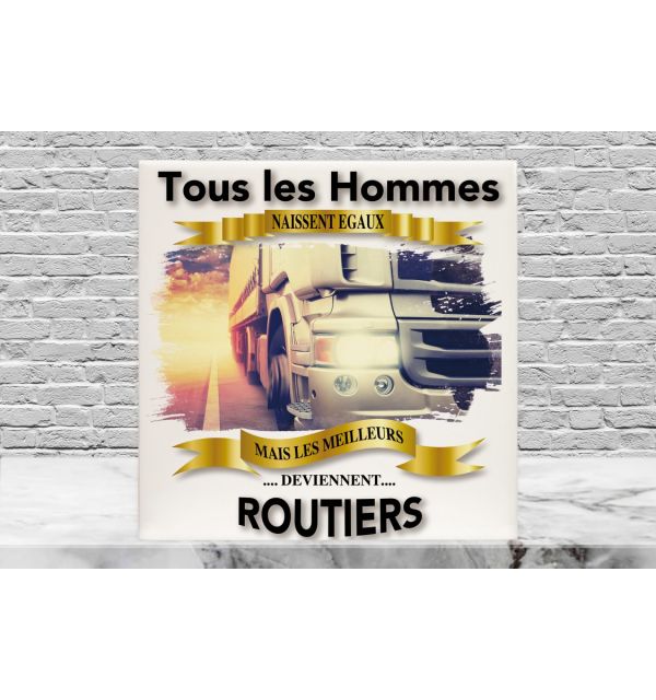 Plaque Cadeau Routier Camion Blanc bis 20 x 20